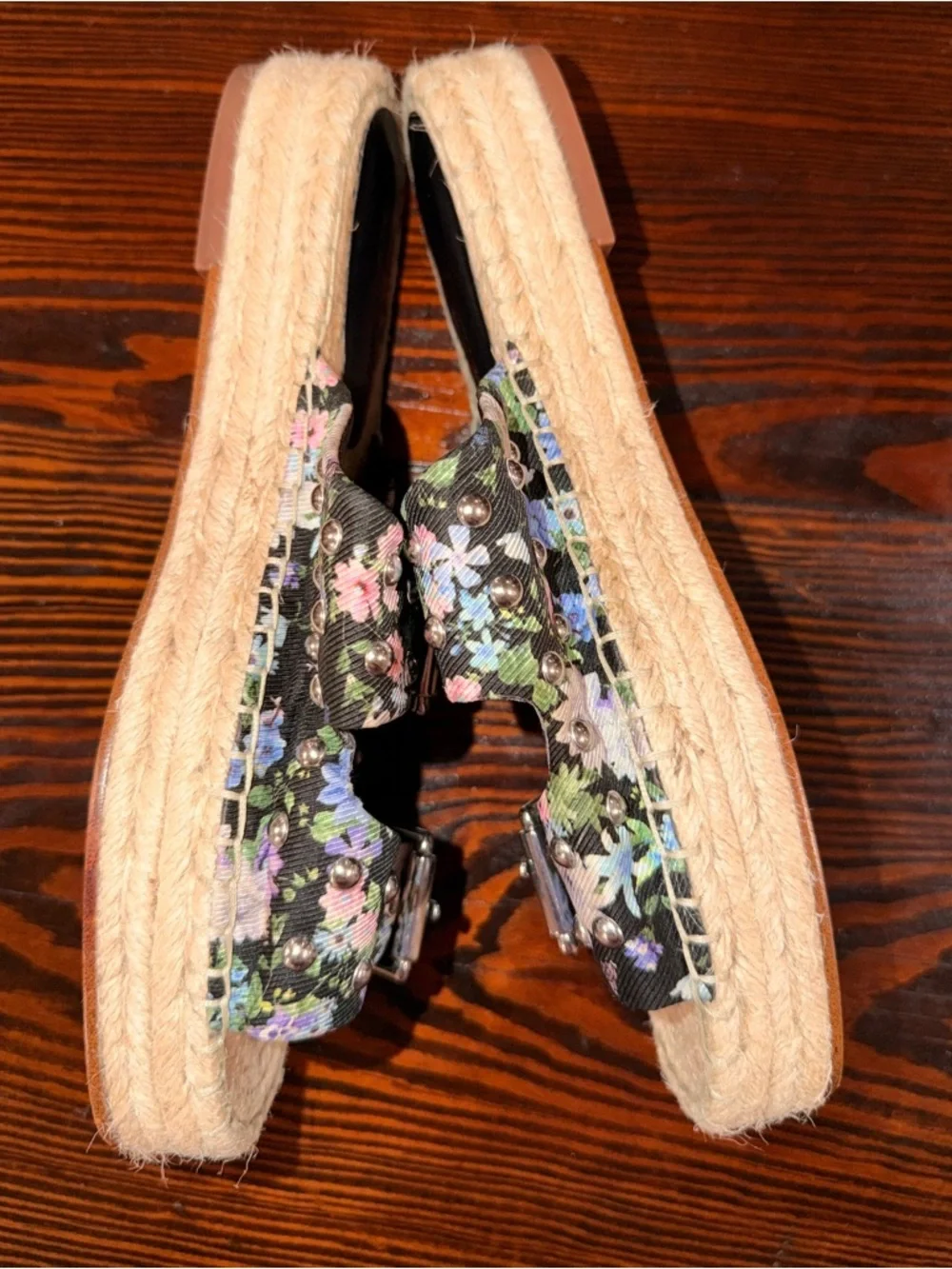 Rebecca Minkoff | Jodi Studded Espadrille Sandal - Black Flower - EUC - Size 9.5